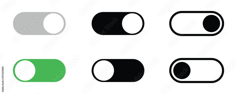Poster toggle switch button icon set – on off ui elements for web and mobile apps