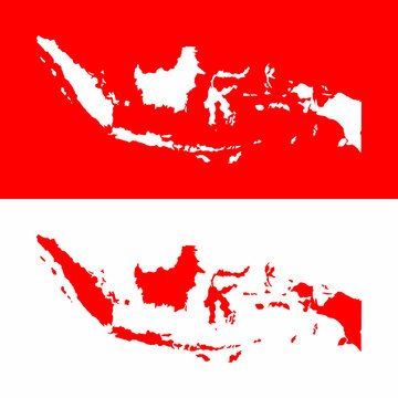 Red and white Indonesia map islands vector illustration isolated on horizontal template. Sumatra, borneo, sulawesi, java, papua. Simple flat styled Nusantara map.anniversary, asia, august, august 17, 