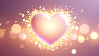 A luminous, pale pink heart surrounded by golden glitter, bokeh, and soft light