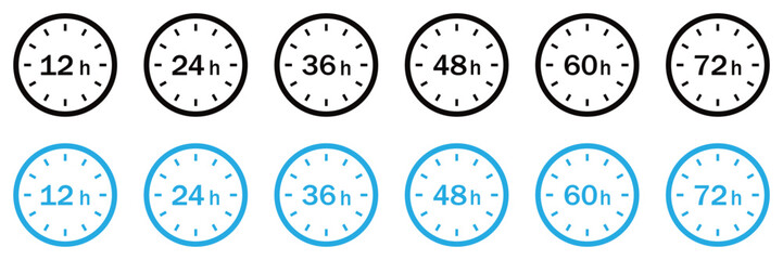 Delivery and Service Time Icons Set – 12, 24, 48, 72 Hours Countdown Clock Arrows Vector