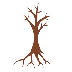 Flat vector of a bare tree with thin visible roots. Perfect for winter, drought, or environmental awareness illustrations and icons.