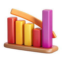Photo of a vibrant 3d graph illustrates a downward trend with a descending arrow, signifying a loss isolated on transparent background