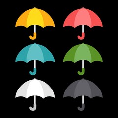 Obraz premium Flat - Style Multi - Colored Umbrella Icon Set, Rain Protection Tool Symbols, Vector Graphics for Weather Apps, UI Design, Decorative Materials