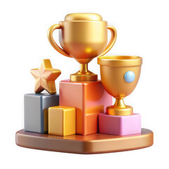 Photo of a golden trophy and star sit atop a podium, symbolizing success and achievement in 3d isolated on transparent background