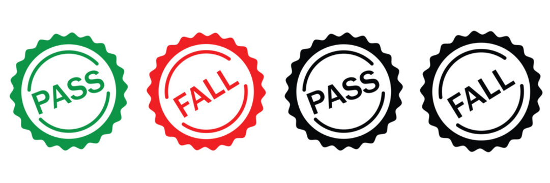 Passed and Failed Approval Stamp Icons Set &ndash; Green Check and Red Cross Quality Control Labels