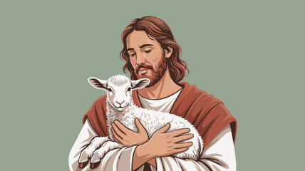 Illustration of a figure from religious art with a lamb showcasing compassion and tenderness