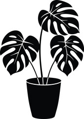 Elegant Monstera Deliciosa Silhouette in Pot Indoor Plant Illustration