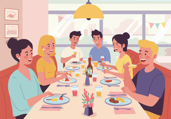 Happy Diverse Friends Enjoying a Delicious Meal Together.