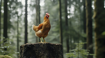 Chicken in Forest Landscape