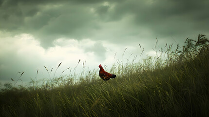 Chicken in Grassy Field