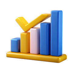 Photo of a vibrant 3d bar graph showcases upward trends with a checkmark, symbolizing business success isolated on transparent background