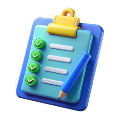 Photo of a clipboard with a checklist and pen represents organized tasks and successful completion isolated on transparent background