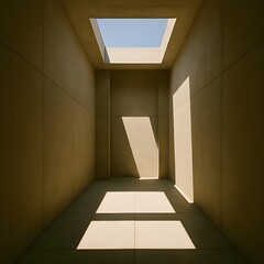 Open Vertical Corridor Inside a Tropical Modern Home with Direct Sunlight Forming Square Patterns