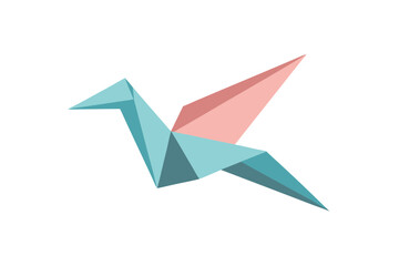 Single origami crane in pastel paper folds with light creases folded art vector art illustration