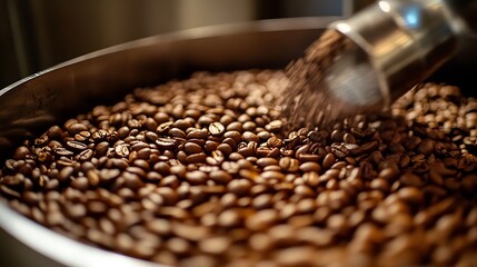 Roasted Coffee Beans Being Poured Into Large Container