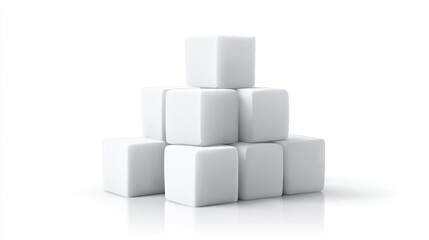 Obraz premium Stacked smooth white cubes, forming a pyramid shape, on a bright white background