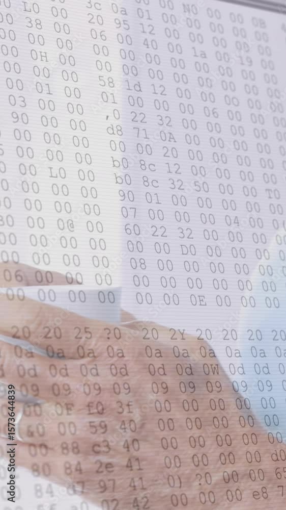 Poster animation of lines and data processing over senior caucasian man drinking coffee