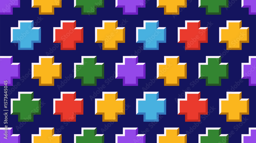 Poster geometric pattern of colorful crosses on a deep blue background abstract vector design