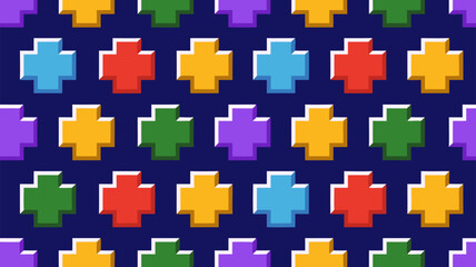 Geometric pattern of colorful crosses on a deep blue background abstract vector design