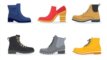 Cartoon shoes illustration showing flat fashion shoes designs
