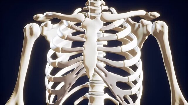 Skeletal chest and shoulder girdles on a dark background, anatomical render