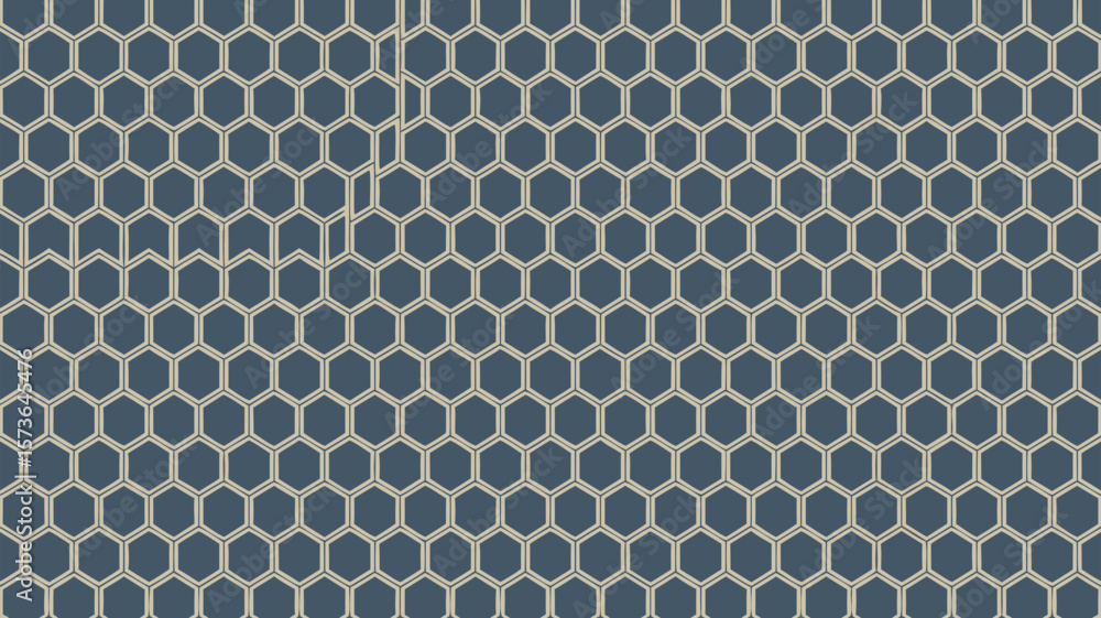 Poster geometric hexagon pattern in blue and beige, a seamless vector background for design
