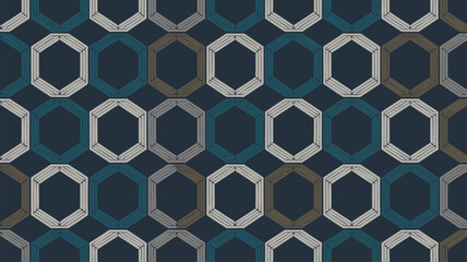 Geometric Seamless Pattern of Hexagons in Tones of Blue and Gray for Background