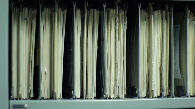 File cabinet shelf loaded with hanging manila folders, densely packed