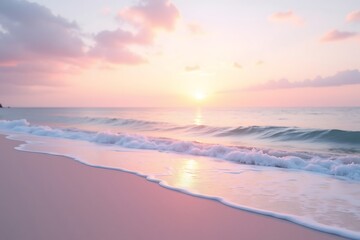 Beautiful pink sand beach at sunset with soft waves and pastel sky nature ocean landscape photography 