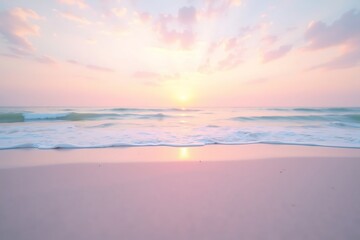 Dreamy pastel beach sunrise ocean waves pink sand scenic seascape tranquil vacation destination photography 