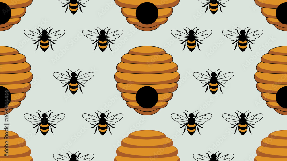 Poster honeycomb and bees vector pattern: a fresh approach to apian design elements