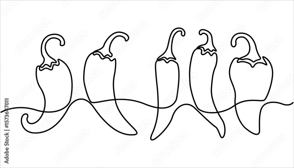 Poster continuous single line drawing of hot chili vector illustration. continuous one line drawing of red 