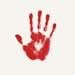Red handprint on white background, symbolizing crime or horror  