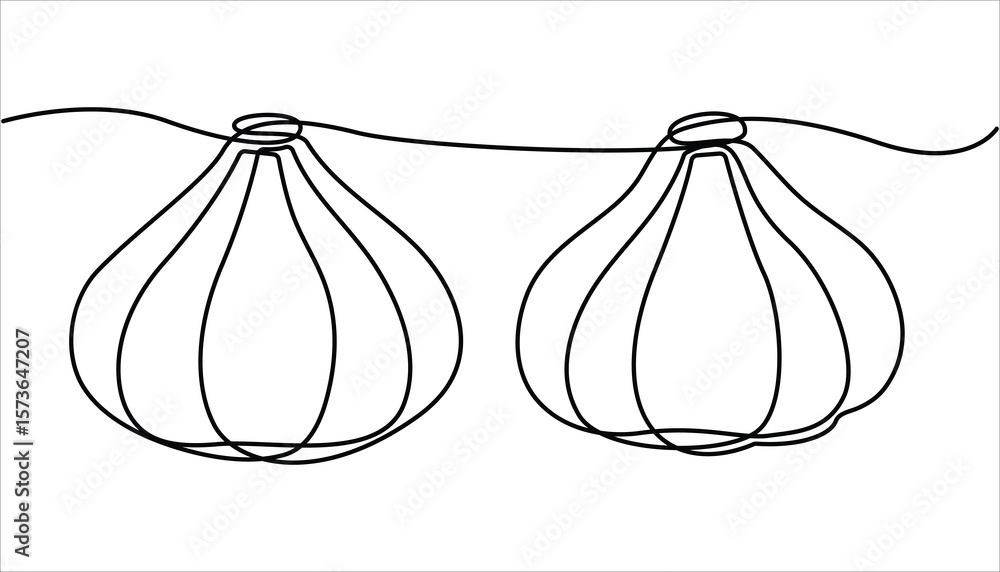 Poster garlic continuous one line drawing and minimalist style isolate outline vector icon. single line gar