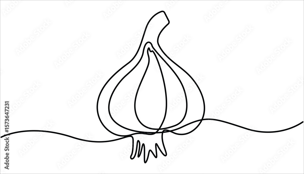 Poster garlic continuous one line drawing and minimalist style isolate outline vector icon. single line gar