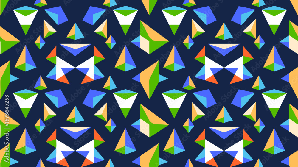 Aufkleber geometric abstract shapes art pattern background design in vibrant colors on a navy backdrop
