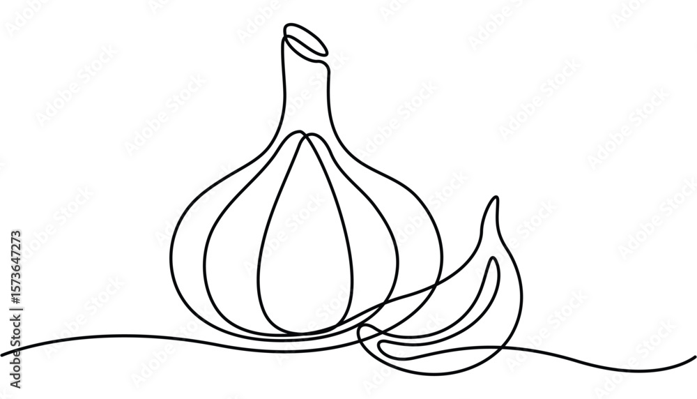 Poster garlic continuous one line drawing and minimalist style isolate outline vector icon. single line gar