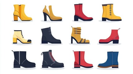 Cartoon shoes illustration showing flat fashion shoes designs