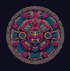 Intricate Aztec Calendar Stone: The Aztec calendar stone, a detailed and colorful depiction of ancient cultural art, exhibits the intricate patterns of Aztec heritage.