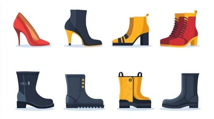 Cartoon shoes illustration showing flat fashion shoes designs