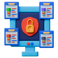 Confidential lab test 3d illustration. Medical laboratory result displayed on secure digital screen with lock icon for privacy protection.