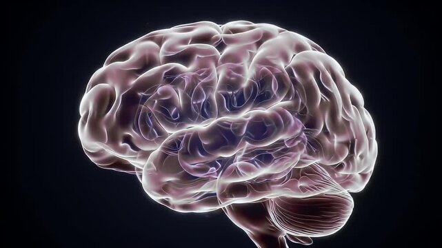 Translucent brain illustration with a glowing section against a dark background