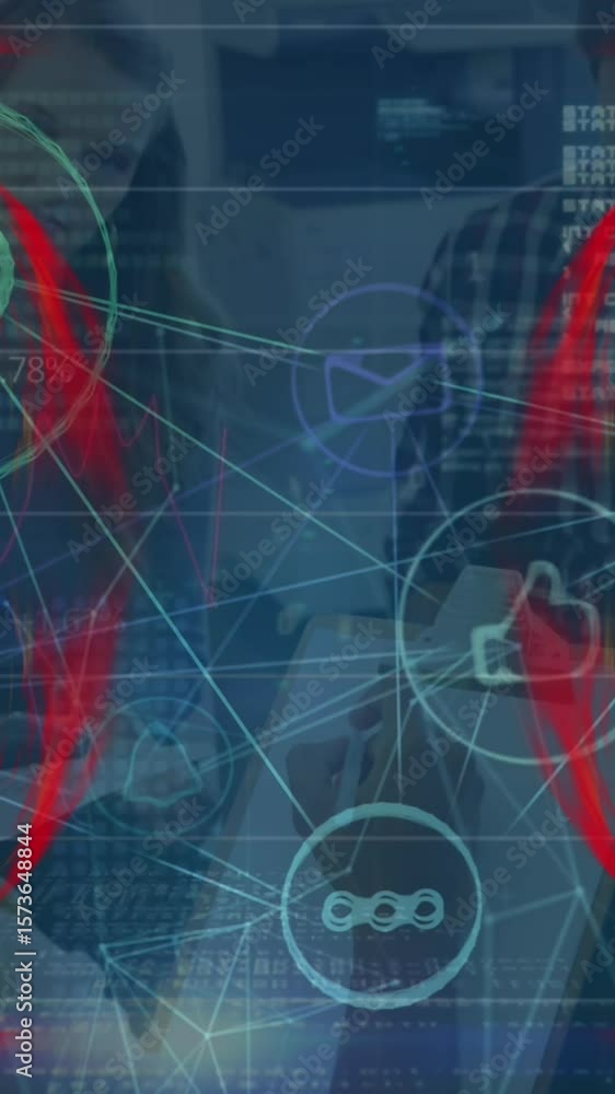 Aufkleber animation of data processing and shapes over diverse business people