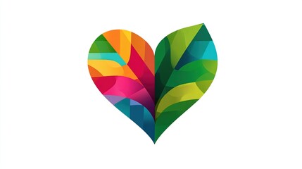 Colorful logo with leaf-shaped designs combined to create heart shape, set against a white background