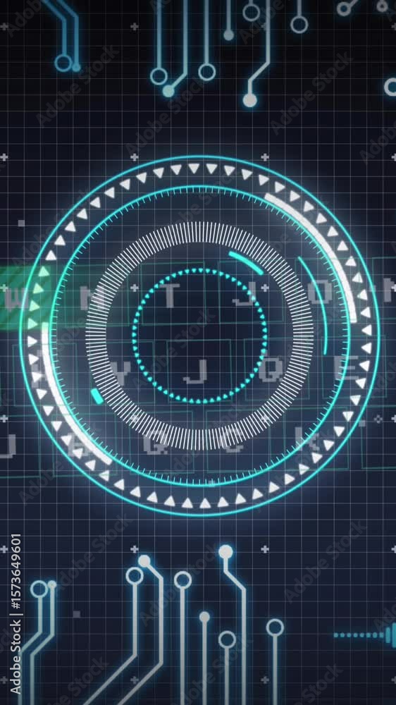 Poster animation of arc rector, keyboard , circuit board pattern over infographic interface