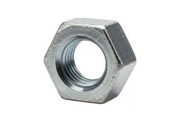 Isolated Silver Metal Nut Hexagonal on Transparent Background