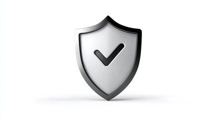 Glossy shield icon with checkmark on white background, symbolizing security