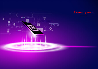 Power AI in smarth phone concept,hitecth technology abstract background with drak background.futuristic style vector