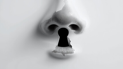 A hyper-realistic nose with its nostrils merging into a deep black keyhole - Generative AI