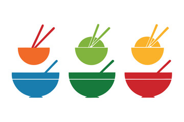 set of Bowl and Chopsticks icon silhouette vector illustration